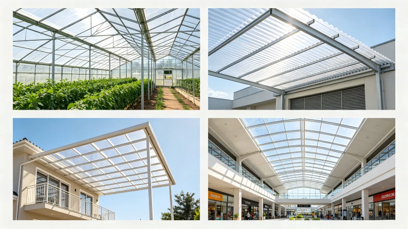 All mainstream applications of hollow multi-wall polycarbonate sheet: agriculture, residential, commercial skylight
