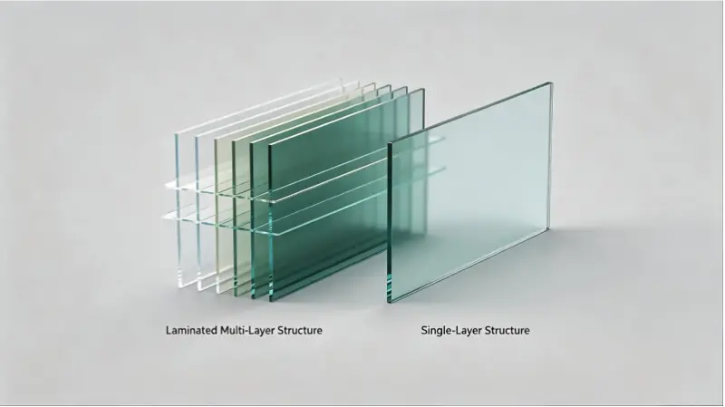 Cross section structure diagram: composite laminated bullet resistant PC vs monolithic standard PC sheet
