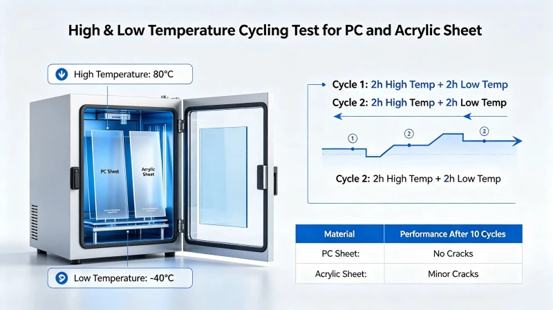 high & low temperature cycling test for PC and acrylic sheet