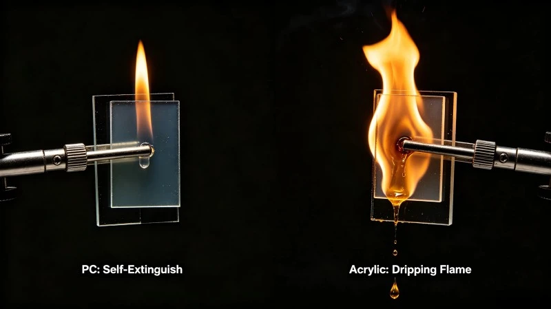 flame retardant test of PC and acrylic