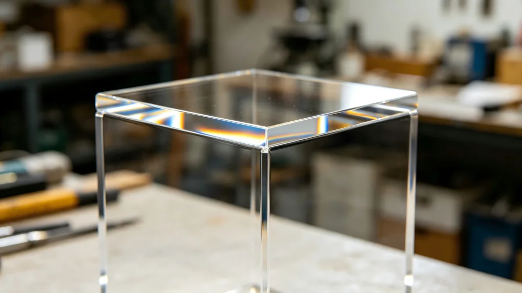 Polished clear acrylic sheet finished display stand