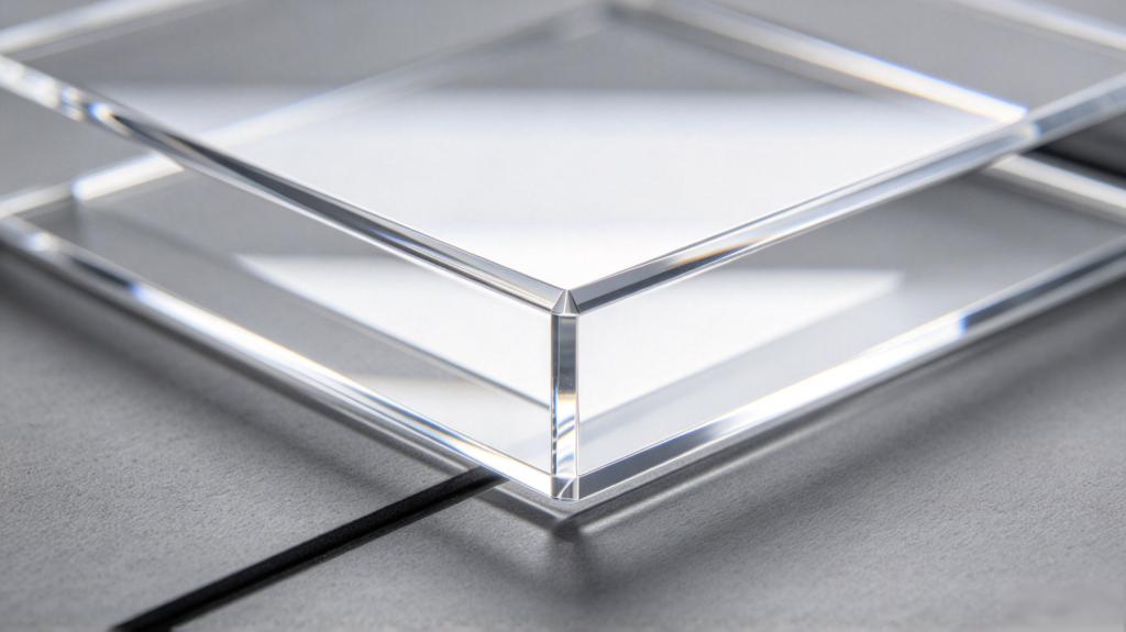 The laser-cut acrylic edge is smooth and transparent